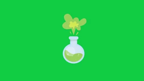 A plant in a lab flask on a green background Stock Footage 296635875