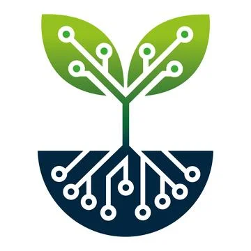 Plant Leaf Growth Digital Tree Logo Design Nature Technology Vector Template Ico Illustrazione stock