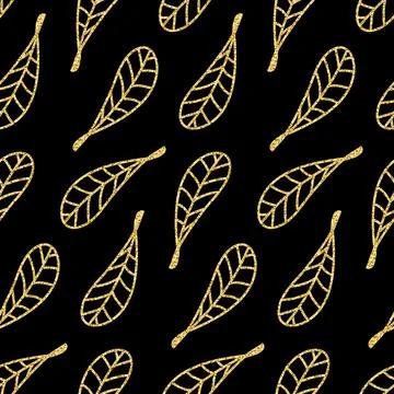 Plant leaf seamless pattern gold black glitter shimmer for scrapbook design Stock Photos