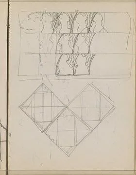 Plant motif and a composition with rectangles. Leaf 45 Recto from a sketch... Stock Photos