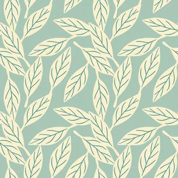 Plant nature seamless pattern with random doodle simple leaf silhouettes. Blu Illustrazione stock