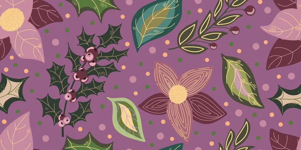 Plant organic pattern. Flat style. Hand drawn elements. Vector seamless overl Stockillustratie