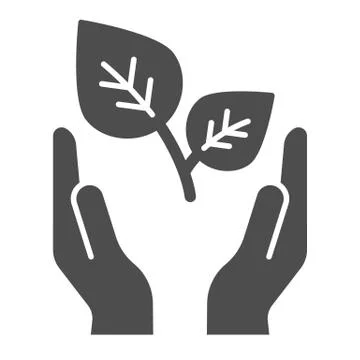 Plant in palm solid icon. Sprout and hands sign vector illustration isolated on Stockillustratie