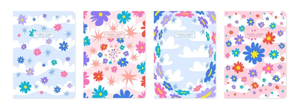 Plant pattern. Flower notebook cover, floral diary, spring doodle botanical Stock Illustration