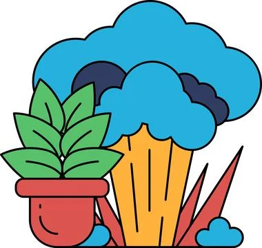 A plant is in a pot and a cloud is in the background Illustrazione stock