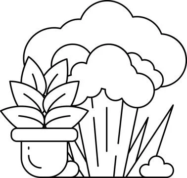 A plant is in a pot and a cloud is in the background Stock Illustration