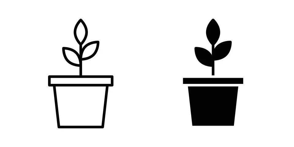 Plant Pot icon solid, line, and editable vector set. Stock Illustration