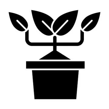 Plant in pot solid icon. Flowerpot with sprout vector illustration isolated on Stock Illustration