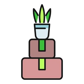 Plant in pot on stacked moving boxes line icon Stock Illustration