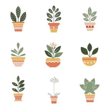 Plant in pot vector illustration set Stock Illustration