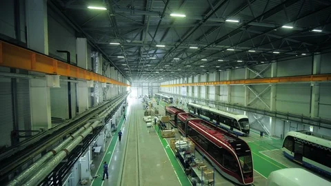 A plant producing electric trams Stock Footage 99359067