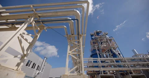A plant with production workshops, technological lines, pipelines, valves, tanks Stock Footage 161966467