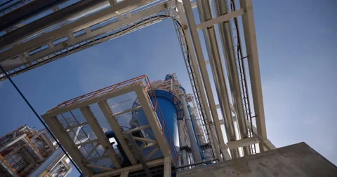 A plant with production workshops, technological lines, pipelines, valves, tanks Stock Footage 161966530