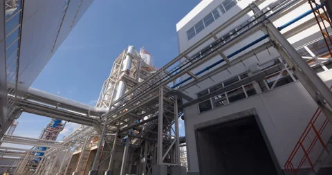 A plant with production workshops, technological lines, pipelines, valves, tanks Stock Footage 161967986