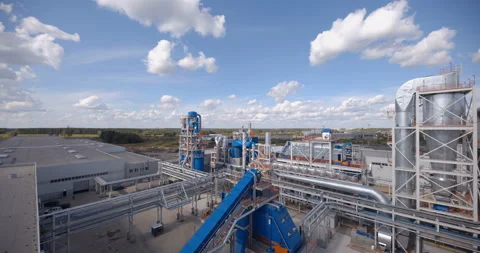 A plant with production workshops, technological lines, pipelines, valves, tanks Stock Footage 161968208