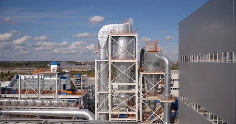 A plant with production workshops, technological lines, pipelines, valves, tanks Stock Footage 161968584