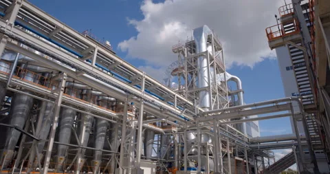 A plant with production workshops, technological lines, pipelines, valves, tanks Stock Footage 161970423