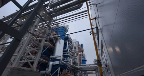 A plant with production workshops, technological lines, pipelines, valves, tanks Stock Footage 161971087