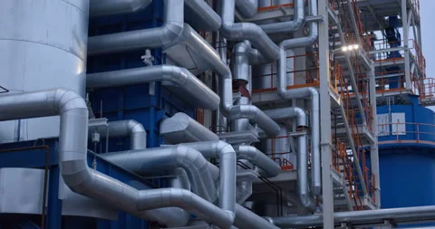 A plant with production workshops, technological lines, pipelines, valves, tanks Stock Footage 161971186