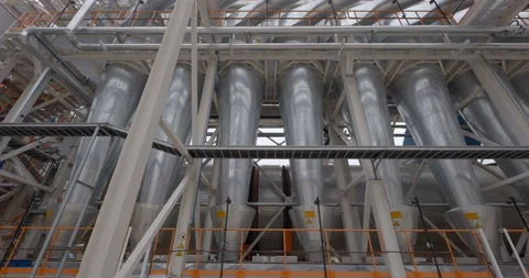 A plant with production workshops, technological lines, pipelines, valves, tanks Stock Footage 161971557