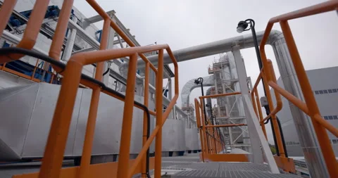 A plant with production workshops, technological lines, pipelines, valves, tanks Stock Footage 161971758