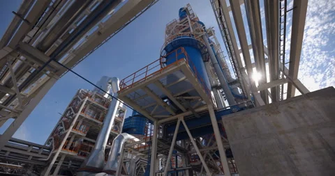 A plant with production workshops, technological lines, pipelines, valves, tanks Stock Footage 161971995