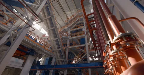 A plant with production workshops, technological lines, pipelines, valves, tanks Stock Footage 161972452