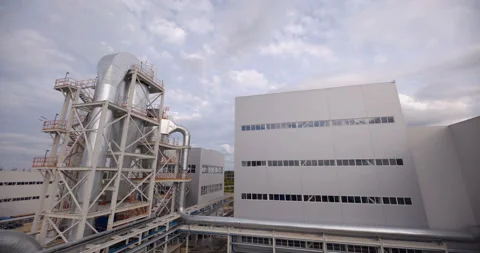 A plant with production workshops, technological lines, pipelines, valves, tanks Stock Footage 161973791