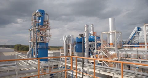 A plant with production workshops, technological lines, pipelines, valves, tanks Stock Footage 161973872