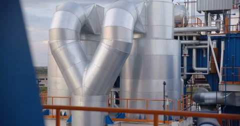 A plant with production workshops, technological lines, pipelines, valves, tanks Stock Footage 161973990