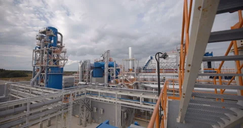 A plant with production workshops, technological lines, pipelines, valves, tanks Stock Footage 161974071