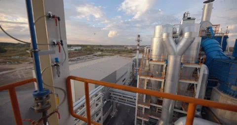 A plant with production workshops, technological lines, pipelines, valves, tanks Stock Footage 161974897