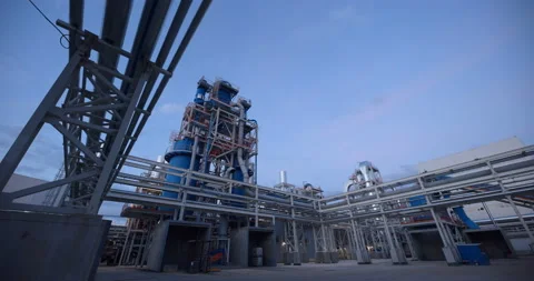 A plant with production workshops, technological lines, pipelines, valves, tanks Stock Footage 161975370