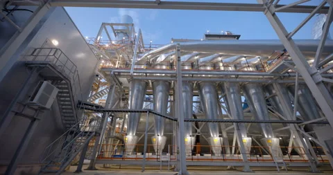 A plant with production workshops, technological lines, pipelines, valves, tanks Stock Footage 161975954