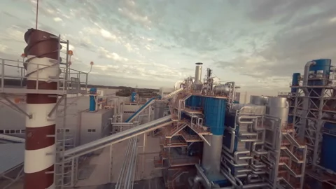 A plant with production workshops, technological lines, pipelines, valves, tanks Stock Footage 161994362