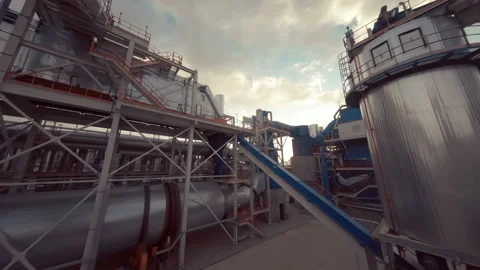 A plant with production workshops, technological lines, pipelines, valves, tanks Stock Footage 161994559