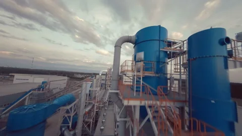 A plant with production workshops, technological lines, pipelines, valves, tanks Stock Footage 161995256