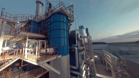 A plant with production workshops, technological lines, pipelines, valves, tanks Stock Footage 161996128