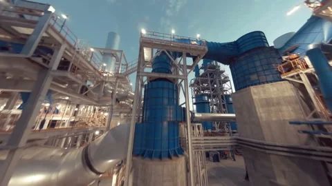 A plant with production workshops, technological lines, pipelines, valves, tanks Stock Footage 161996858