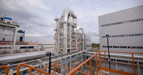 A plant with production workshops, technological lines, pipelines, valves, tanks Stock Footage 162017370
