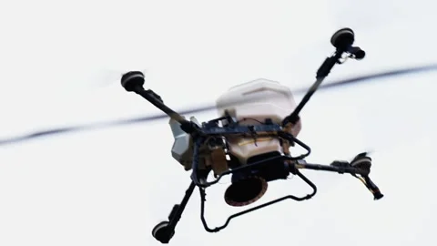 Plant Protection Drone Fully Loaded with Fertilizer Taking Off Stock Footage 340050306
