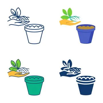 Plant repotting icon set 스톡 일러스트