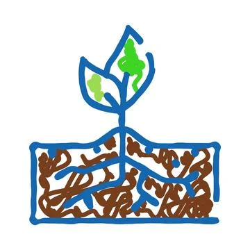 Plant roots structure growing in soil icon drawing Stock Illustration