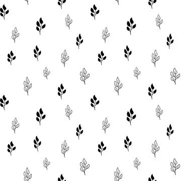 Plant seamless pattern, black and white hand-drawn tree doodle digital paper Stock Illustration