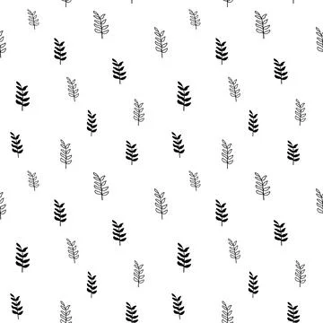 Plant seamless pattern, black and white hand-drawn tree doodle digital paper Stock Illustration