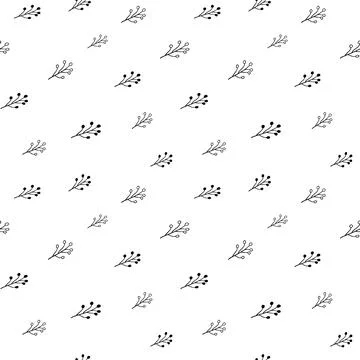 Plant seamless pattern, black and white hand-drawn tree doodle digital paper Stock Illustration
