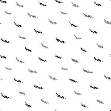 Plant seamless pattern, black and white hand-drawn tree doodle digital paper Stock Illustration