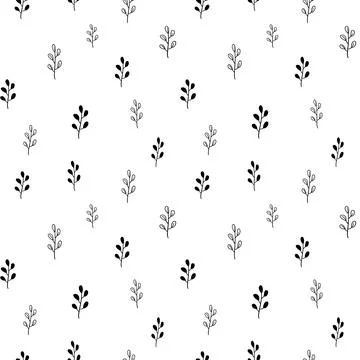Plant seamless pattern, black and white hand-drawn tree doodle digital paper Stock Illustration