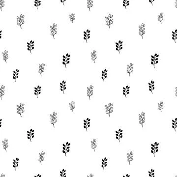 Plant seamless pattern, black and white hand-drawn tree doodle digital paper Stock Illustration