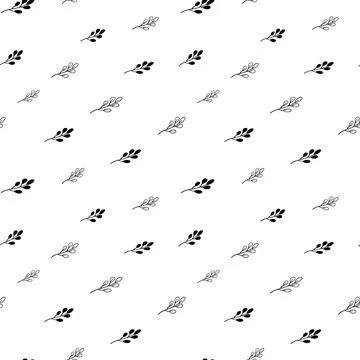 Plant seamless pattern, black and white hand-drawn tree doodle digital paper Stock Illustration